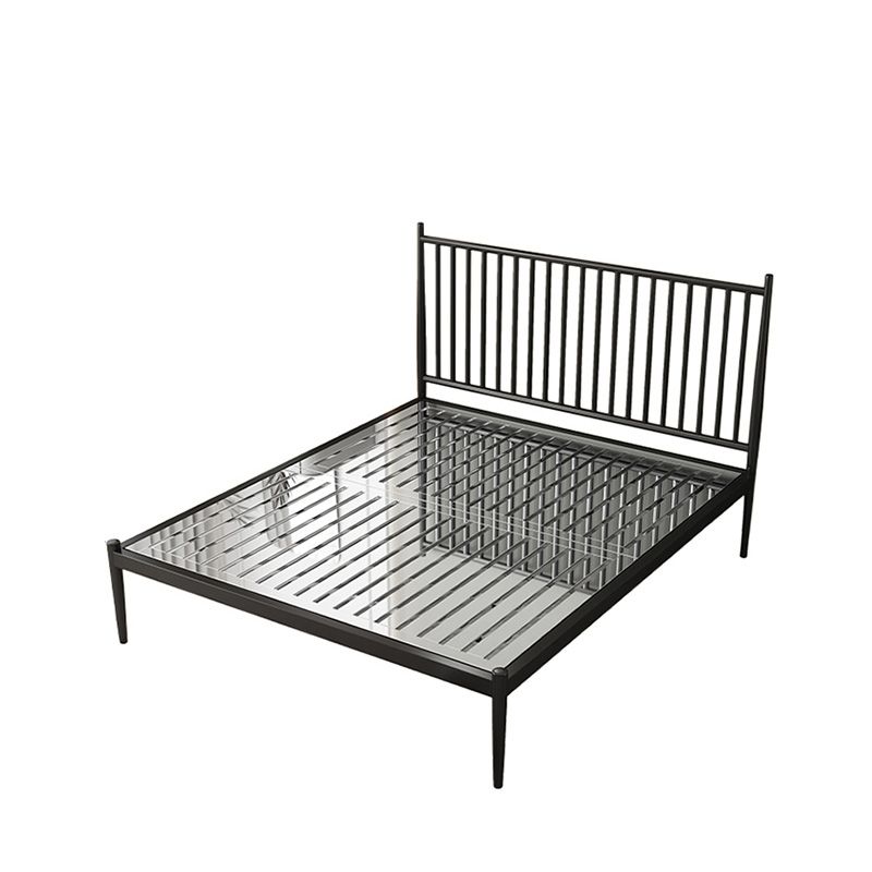 Contemporary Finish Metallic Open-Frame Bed Glam Wire-Grid Iron Bed Frame with Headboard