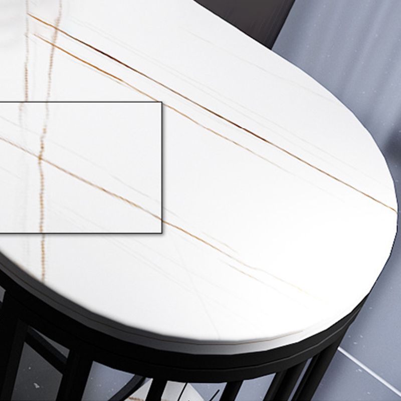 Modern White Sintered Stone Table Metal Base Table for Kitchen Living Room