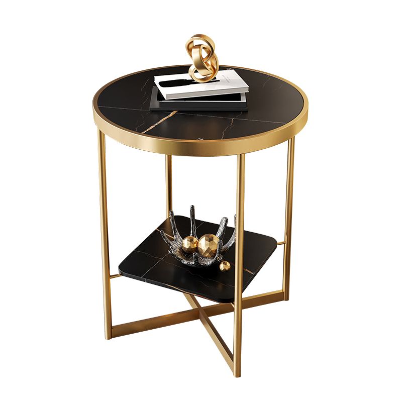 Dia 15.7"/19.7" Stone/Glass Round Side Table Shelf Included Cross Legs End Table