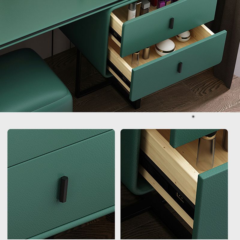 Mirror Bedroom Glam Double Drawers Faux Leather Standing Make-up Vanity