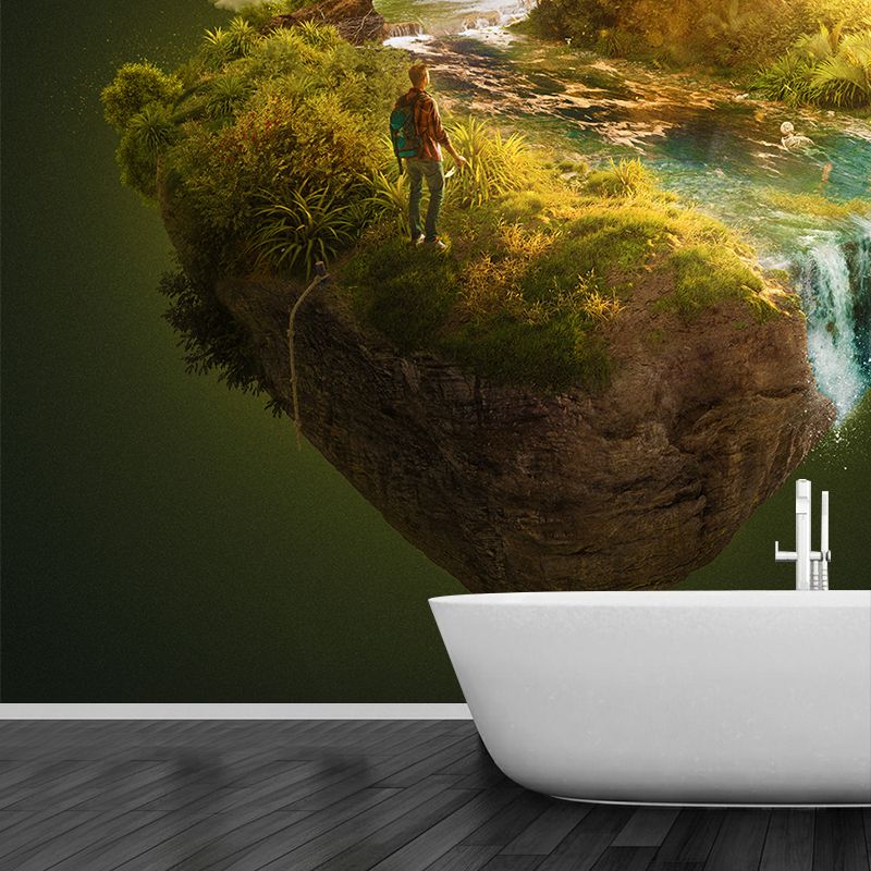 Sci-Fi Boys Wallpaper Mural with Moving Mountain Pattern Green Wall Art for Bedroom