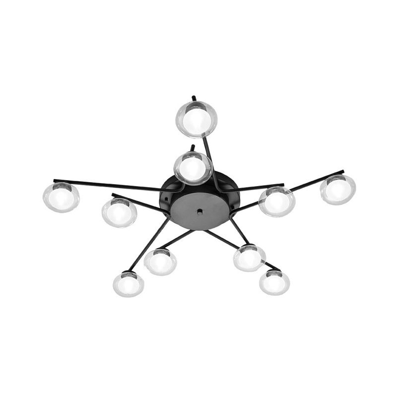 Black Pentagram soffitto a filo per bambini 10 teste semi -monte illuminazione con doppia sfera di vetro