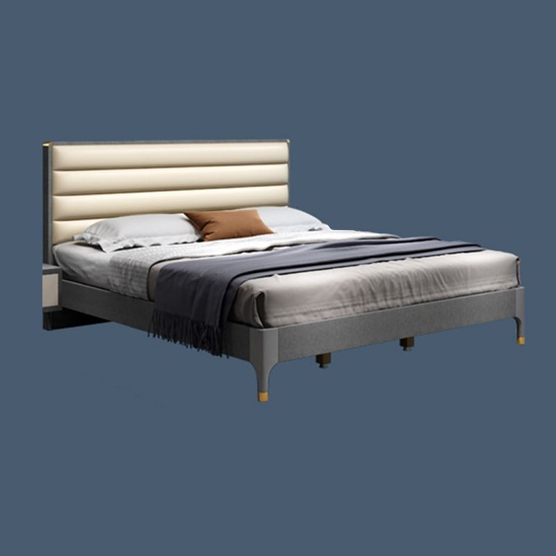 Grey Rectangular Headboard Standard Bed with Upholstered Headboard