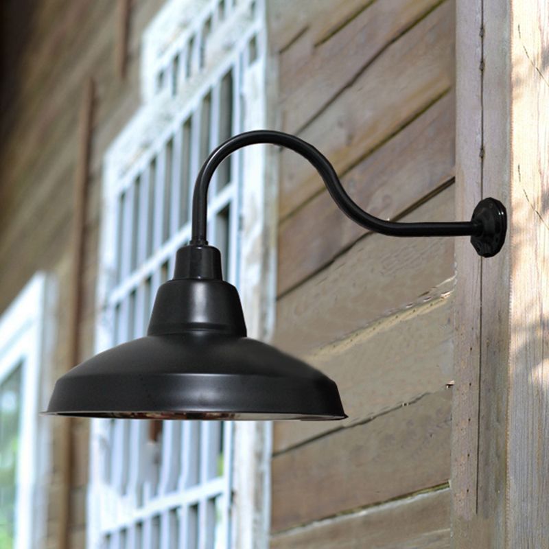 1 Kopfleuchter Lichtleuchte Vintage Schwarz Schmiedeeisenwandlicht mit Schwanenhalsarm für Veranda