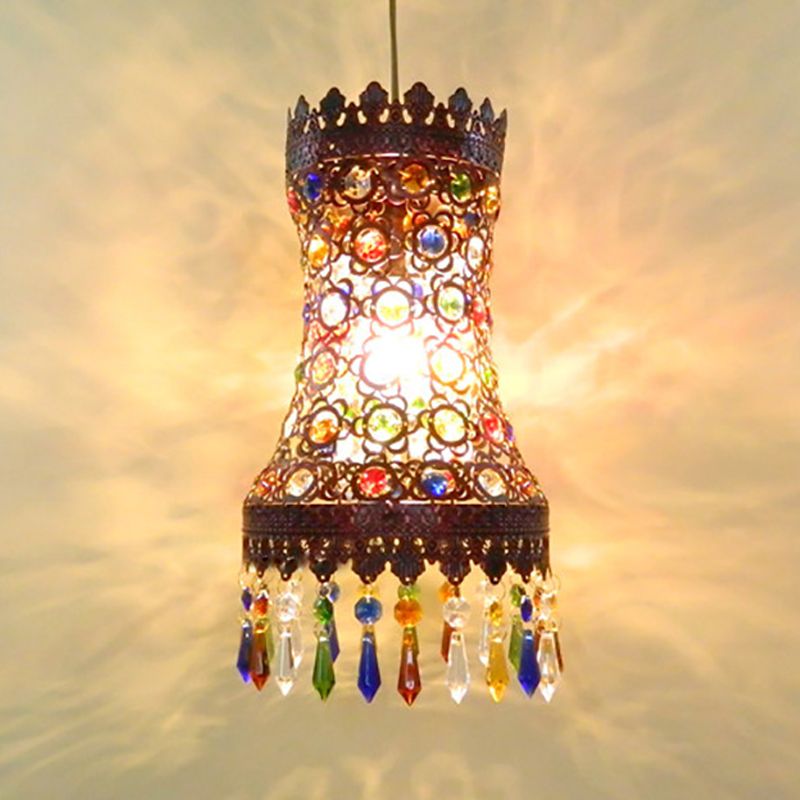 Metal Curvy Drop Pendant Antique 1 Light Restaurant Hanging Light Fixture in Copper