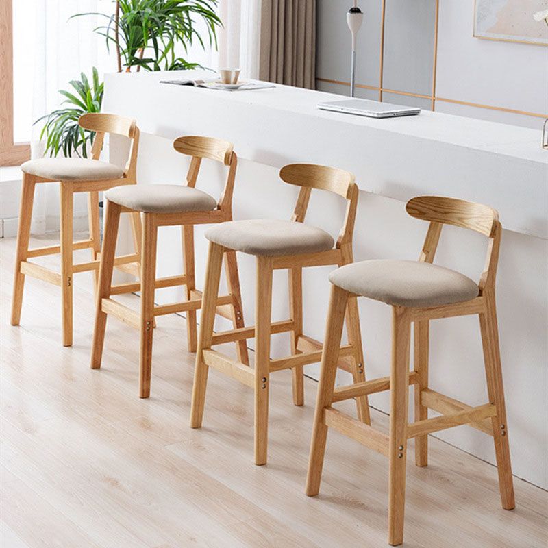 Scandinavian Upholstered Low Back Footrest Stool Matte Finish Rubberwood Barstool