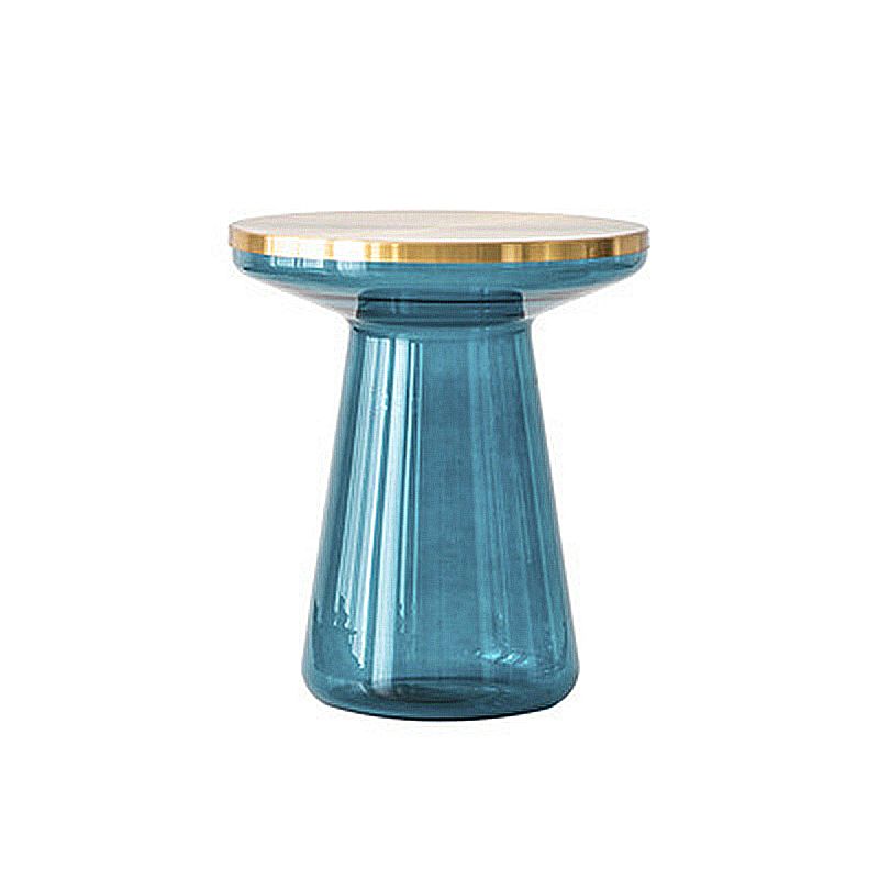 Pedestal Glass End Table Metal Top Round Side Table - 18.11" W x 18.11" D x 20.87" H