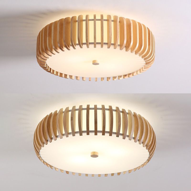 Drum Flush Mount Lighting Fixture Asian 1-Light Flushmount Ceiling Lamp with Acrylic Shade