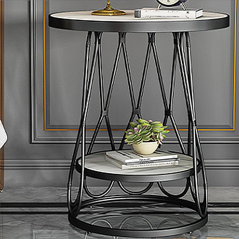 Round Faux Marble Side Table 47"L X 47"W X 62"H Iron Block Side End Snack Table