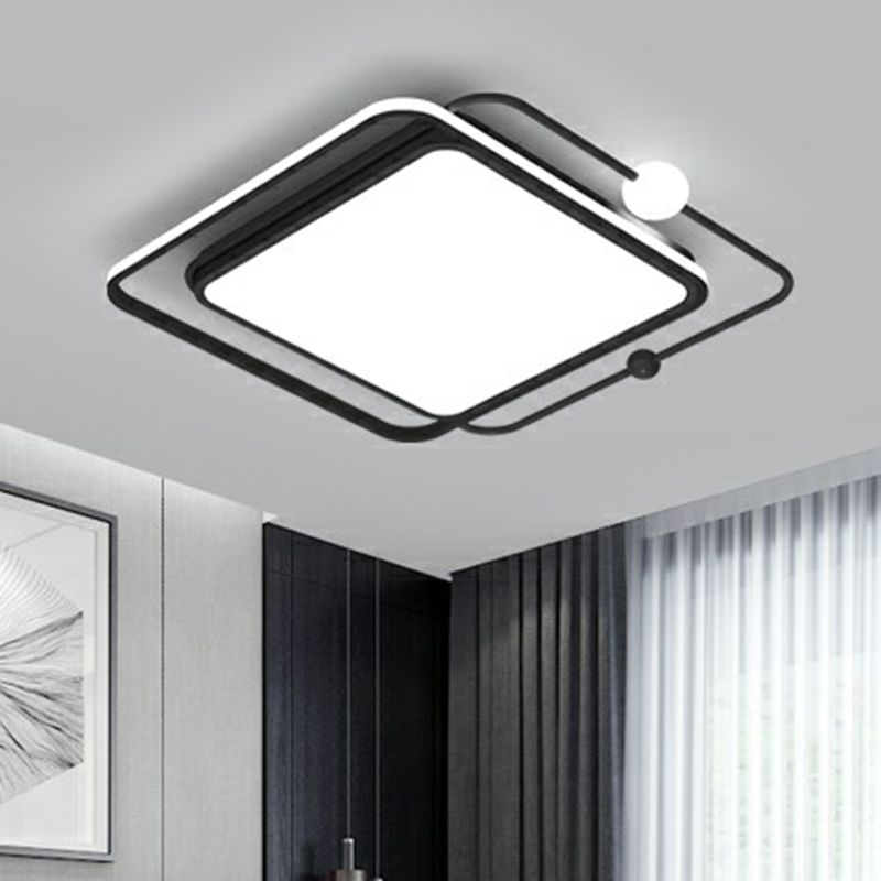 Square and Orb LED Flush Mount Nordic Acrylic Bedroom Flush Ceiling Light in Black