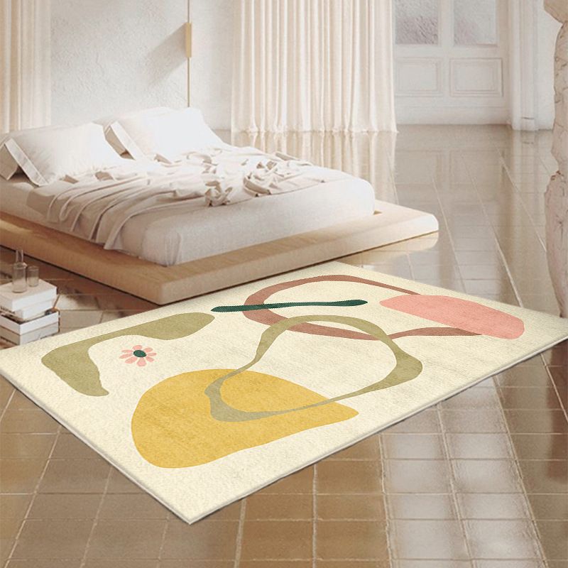 Modern Style Living Room Rug Color Block Carpet Polyester Washable Area Rug