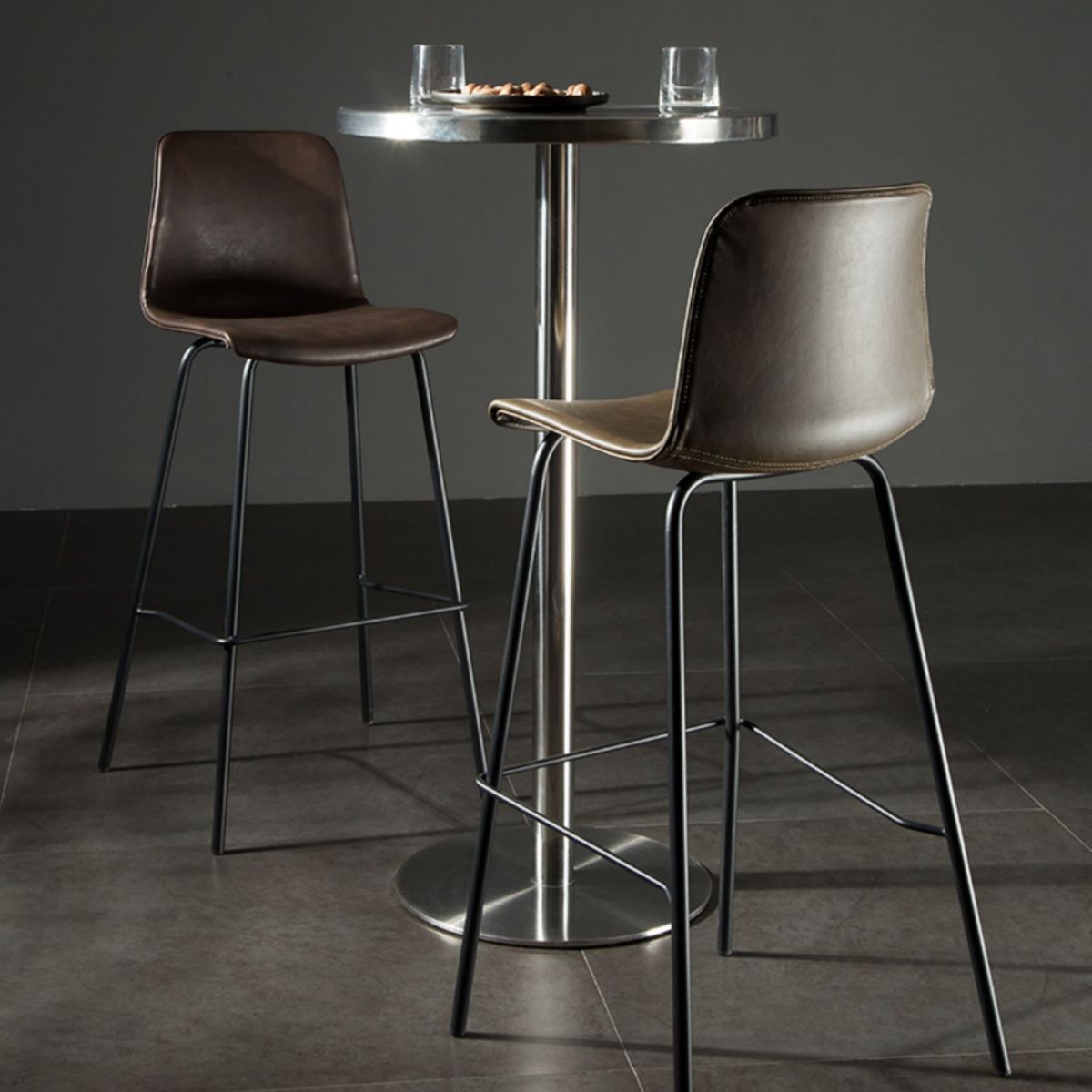 Contemporary Style Low Back Upholstered Bar Stool with Metal Legs