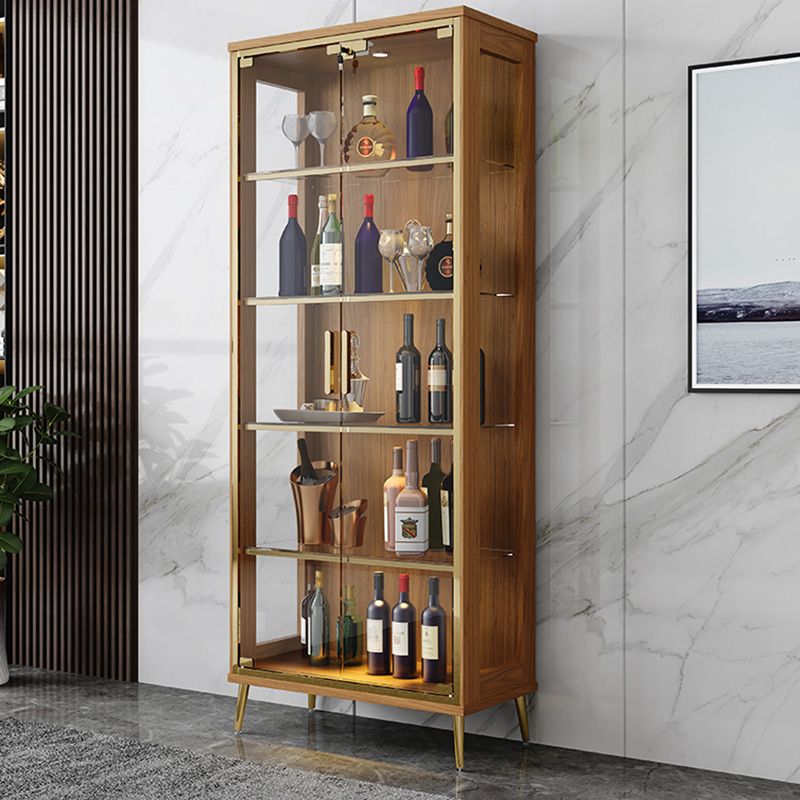 Glam Display Stand Black/Walnut Finish Display Cabinet with Glass Locking Doors