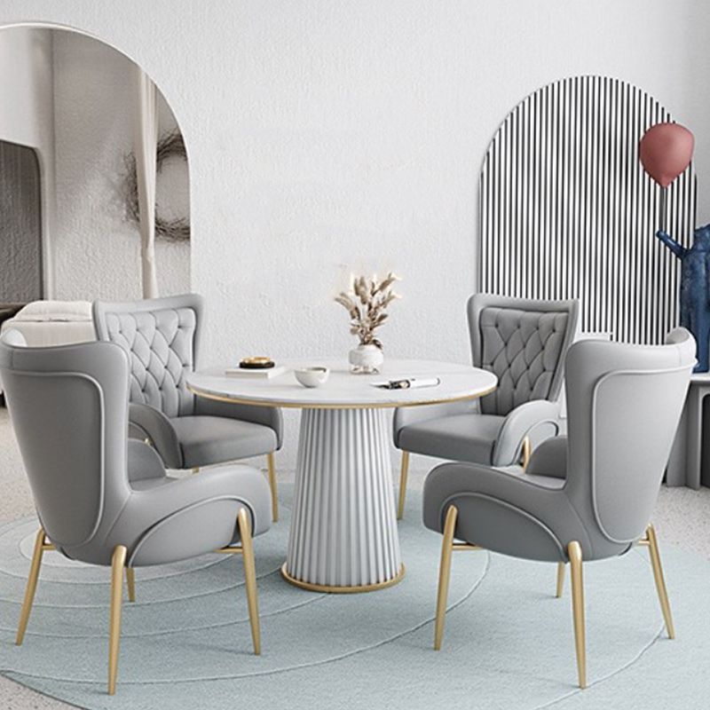 Glam Stone Dining Table Round Iron Table with Pedestal Casual Base