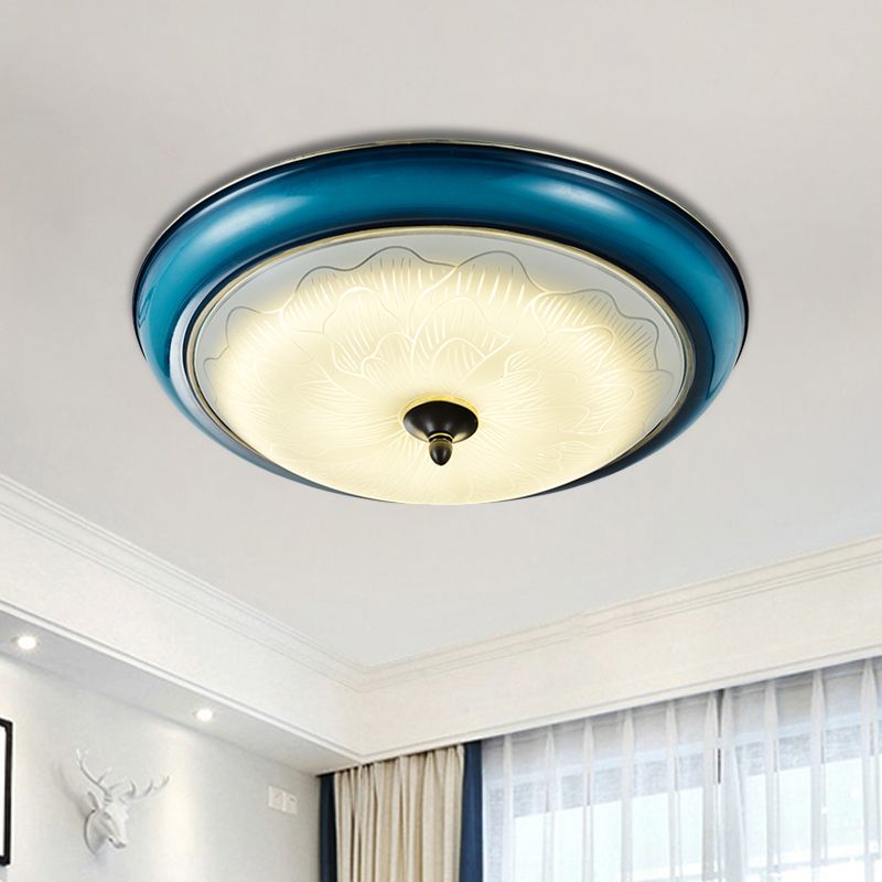 Blue Arrotondato Flushmount Light Retro Style Milky Vetro LED Camera Chiusura a Soffitto Illuminazione, 16 "/20" Wide