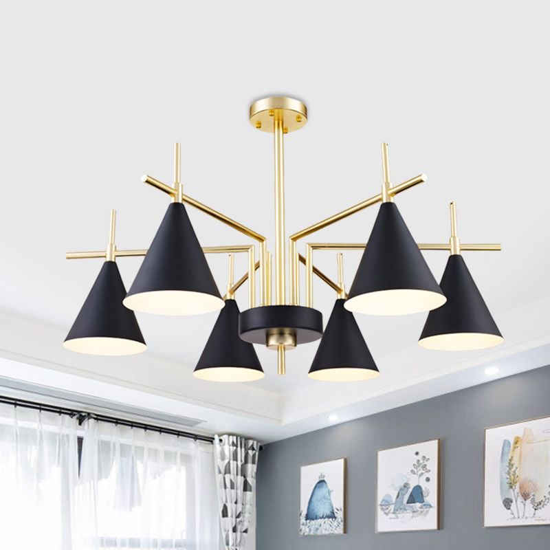 Mid-secolo in ferro conico semifulto a filo a filo a filo lampadario del soffitto in oro nero con design radiale per camera da letto