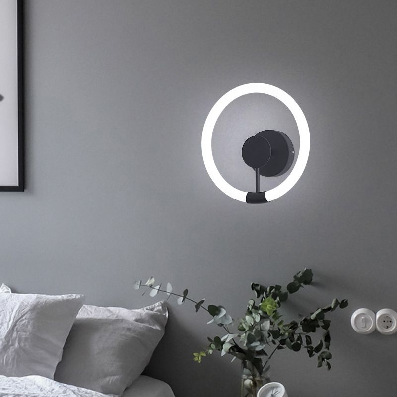 1-Light Round Sconce Light Fixture Modern Metal Wall Light for Bedroom
