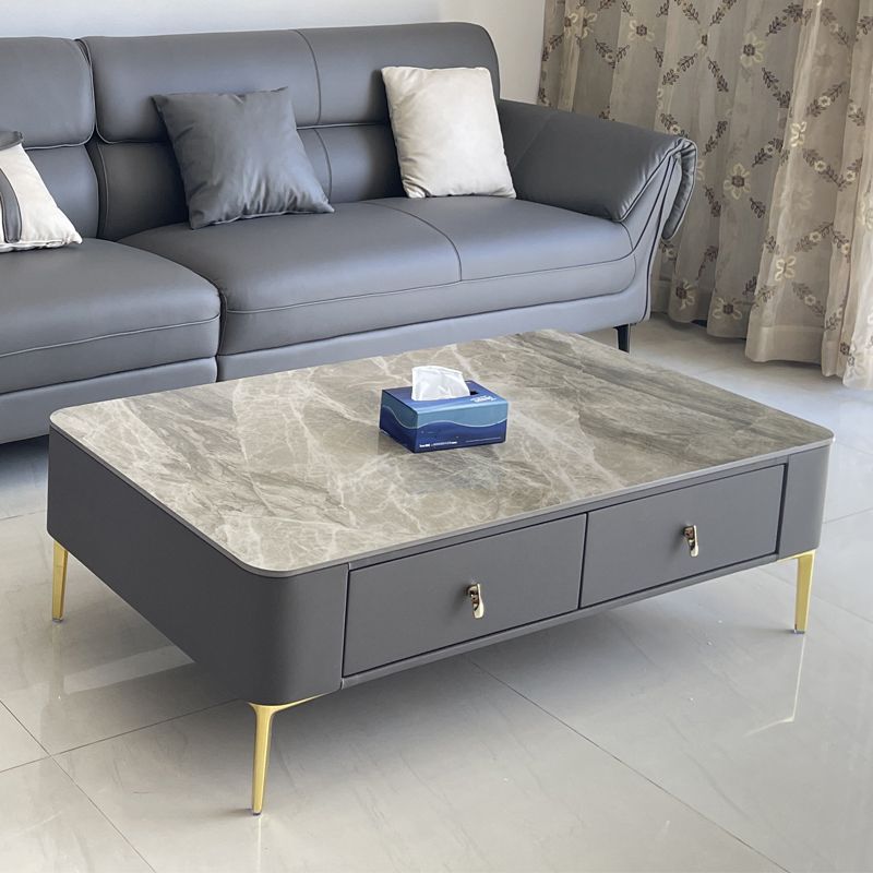 Triangle Slate Coffee Table Glam 4 Legs with 2 Storage Drawers