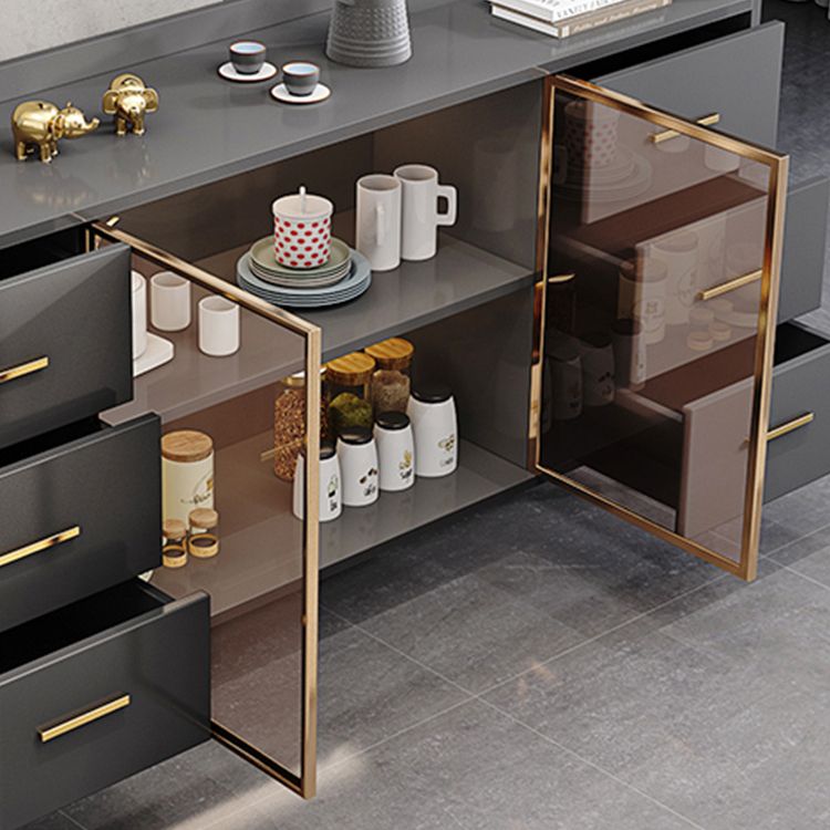 Wood Buffet Table Glam Style Side Board with Cabinet and Drawers