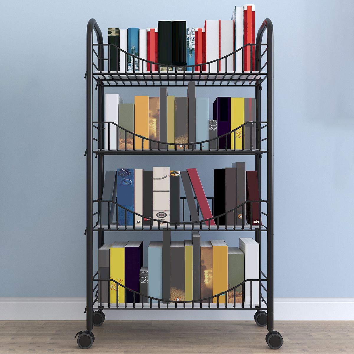 Contemporary Style Bookshelf Open Shelf Bookcase for Study Room Office with Casters