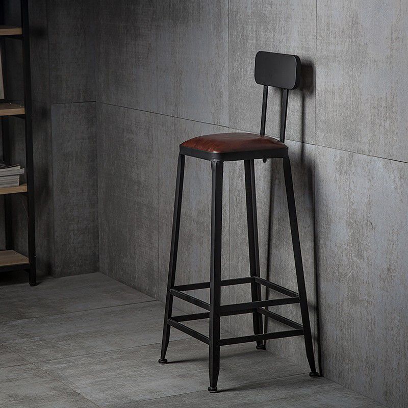 Industrial Leather Bar and Counter Stool Square Stool with 4 Legs