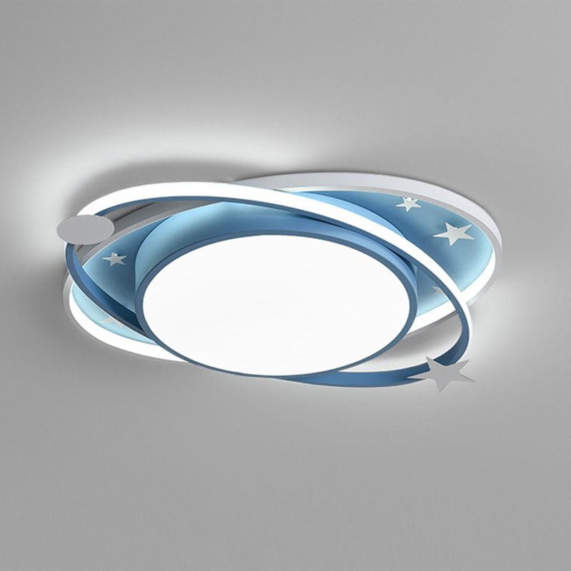 Nordic Metal Flush Mount Light Fixture Saturn Flush Mount Spotlight with White Acrylic Shade for Kids Bedroom