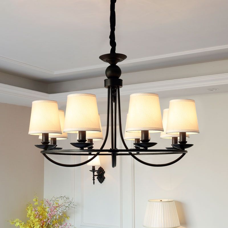 Fabric Tapered Drum Chandelier Pendant Light Vintage Living Room Hanging Light in Black