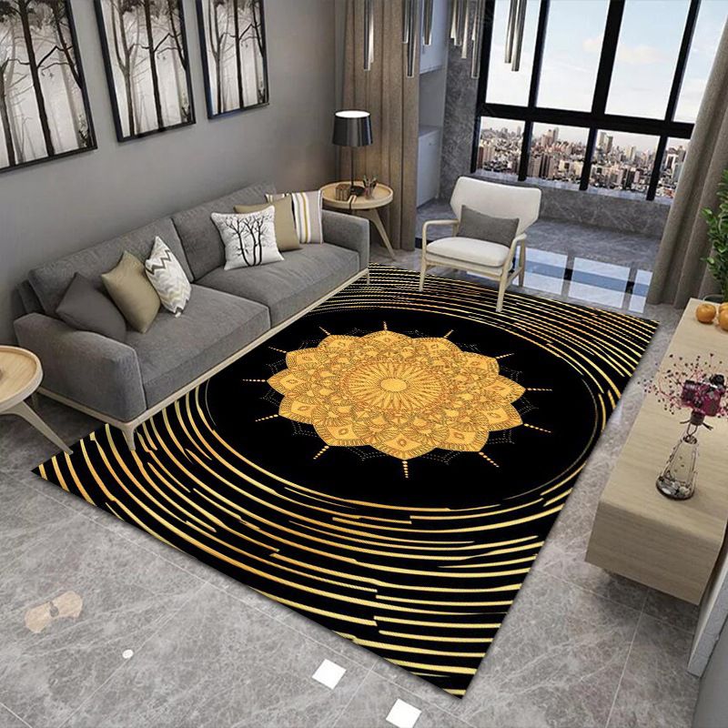 Yellow Modern Rug Polyester Abstract Graphic Rug Non-Slip Backing Rug for Living Room