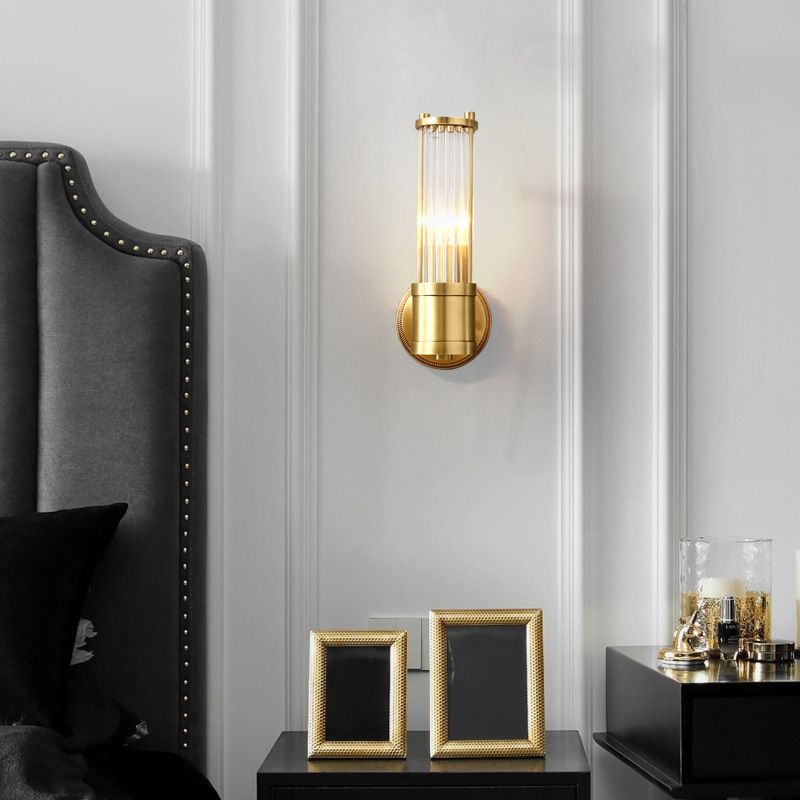 1 / 2 - Light Cylinder Wall Sconce in Gold and Clear Solid Brass and Glass Wall Light