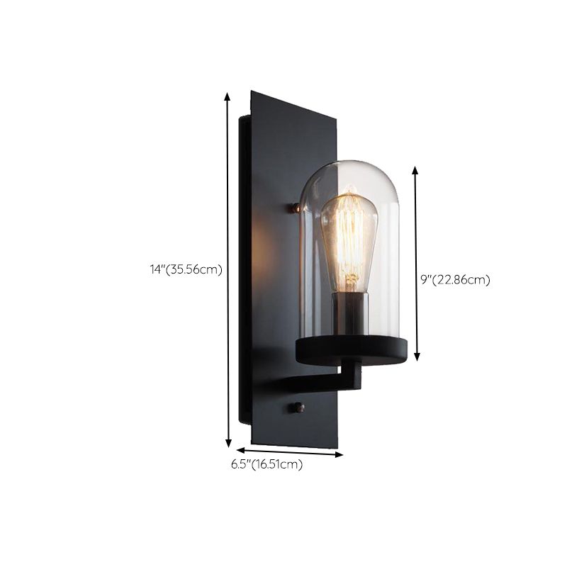 Industrial Metal Wall Sconce Cylinder Shape Wall Light with Glass Shade for Courtyard
