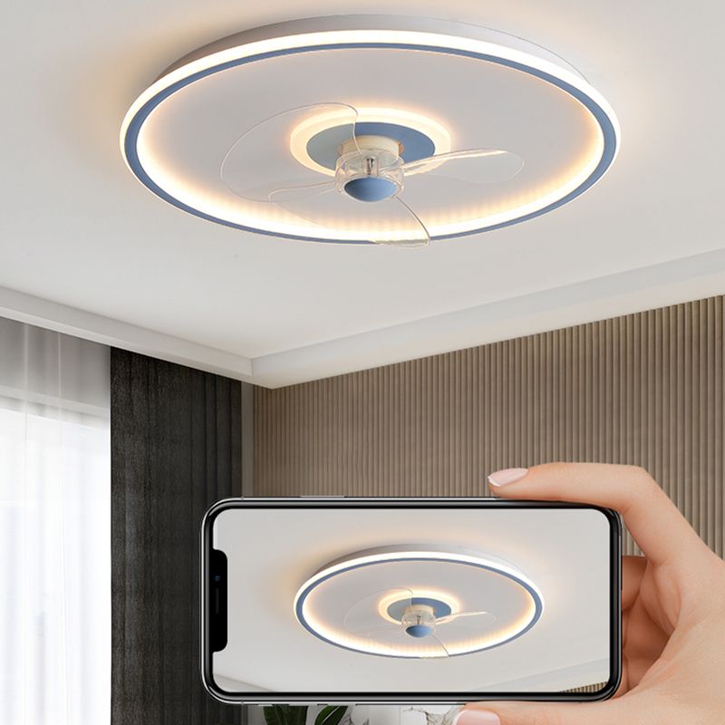 Nordic Round Fan Light Metal Colorful LED Flush Mount Light for Bedroom