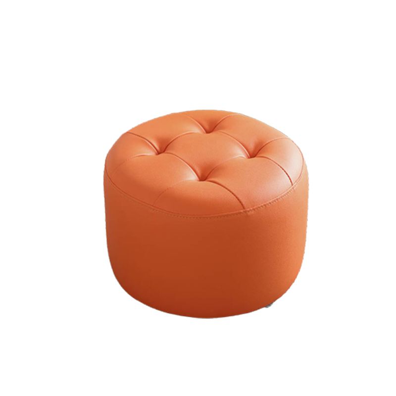 Mid-Century Modern Pouf Ottoman Genuine Leather Upholstered Tufted Cylinder Shape Ottoman