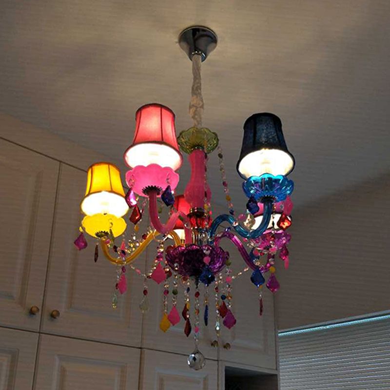 Colorful Candlestick Suspension Lighting Macaron Style Chandelier for Living Room