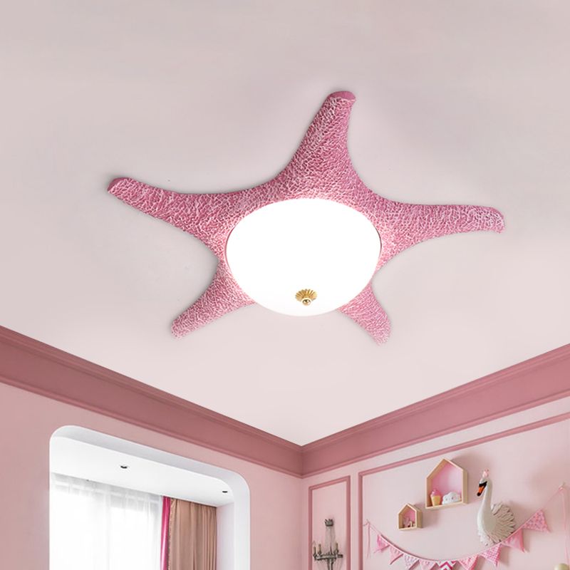 Resin Starfish Flush Lighting Children Style LED Ceiling Mount Light Fixture in Pink/Yellow/Blue, Warm/White Light