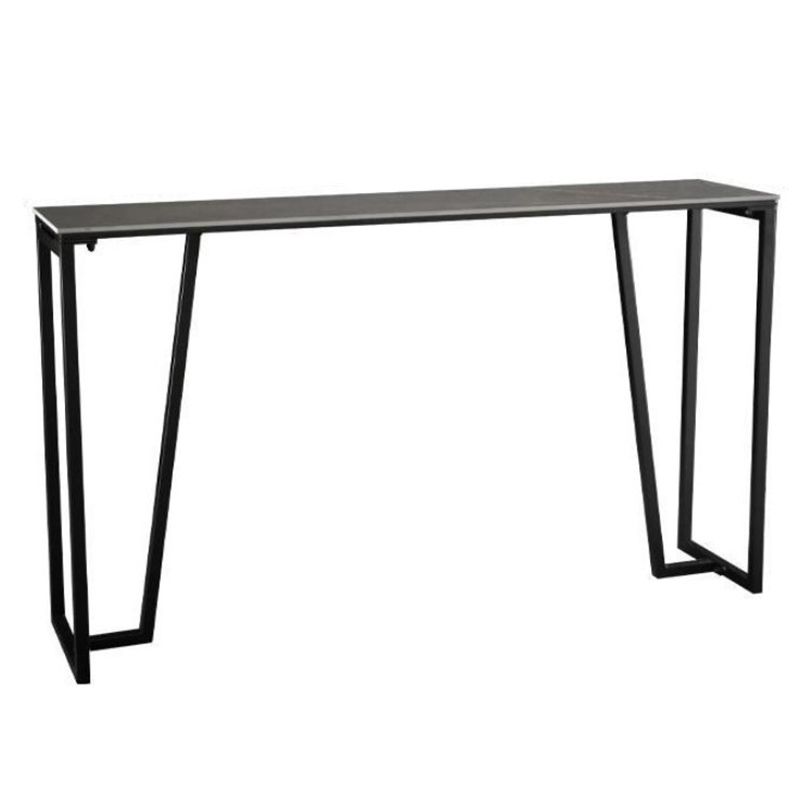 Contemporary Rectangle Bar Height Table Iron and Stone Indoor Bar Dining Table
