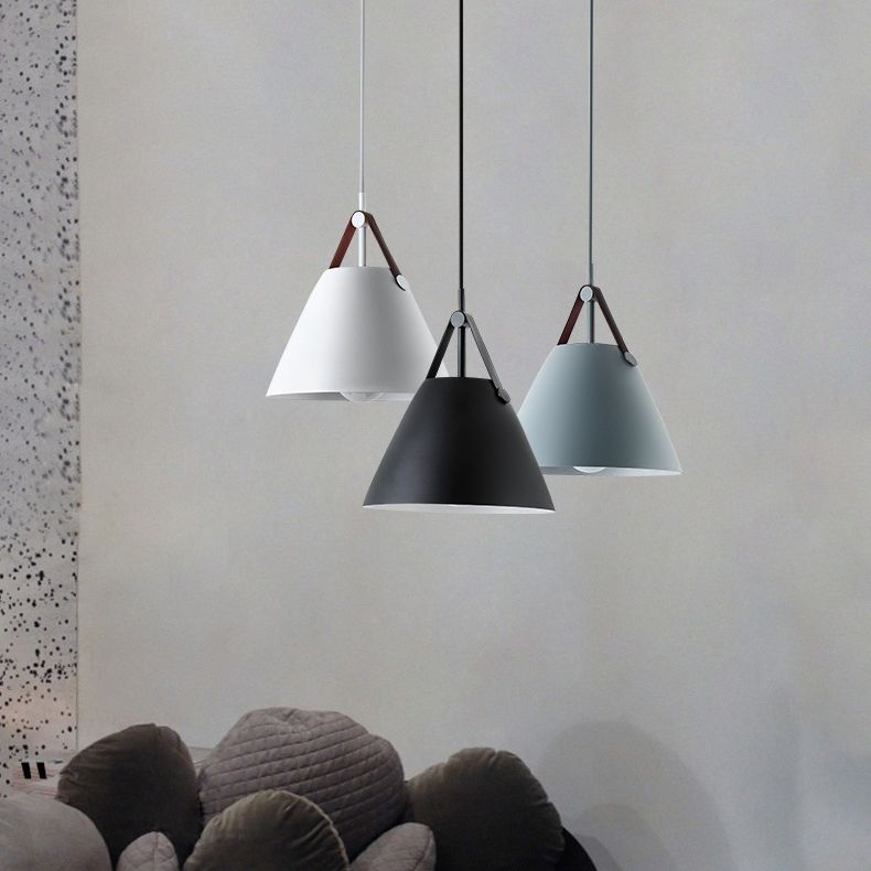 Lampada a sospensione singola creativa moderna troncata cono a sospensione macaron con tonalità in ferro battuto