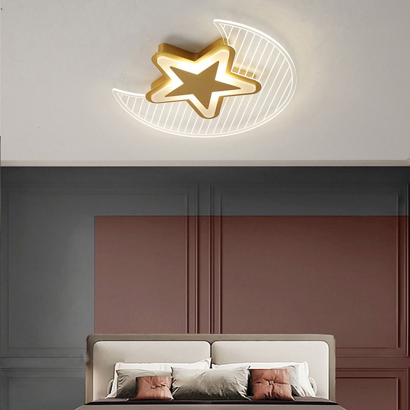 Crescent and Star LED Flush Light Nordic Acrylic Bedroom Ceiling Mounted Light Fixture