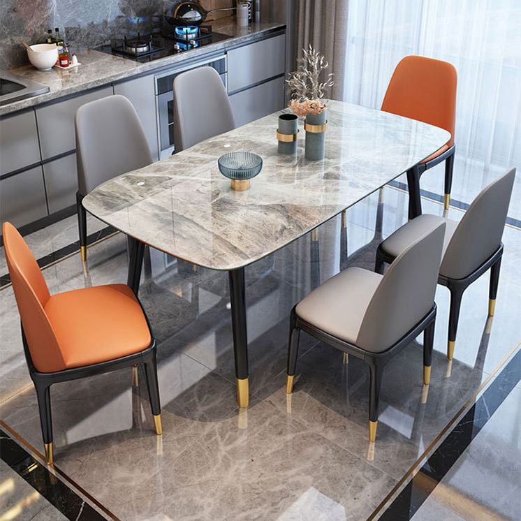 Contemporary Dining Table Set with Sintered Stone Dining Table and Cushioned Chairs