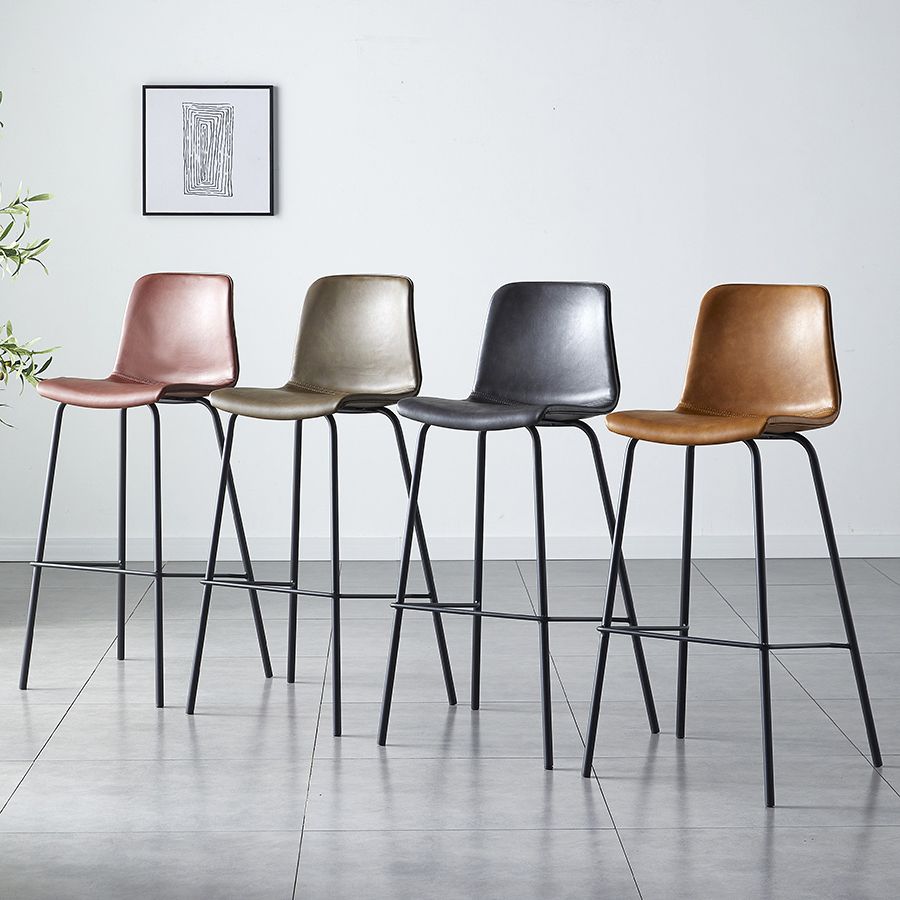Contemporary Style Low Back Leather Bar Stool with Metal Legs