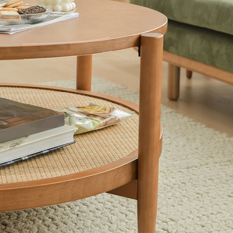 Tropical Round Cocktail Table Storage Solid Wood Coffee Cocktail Table