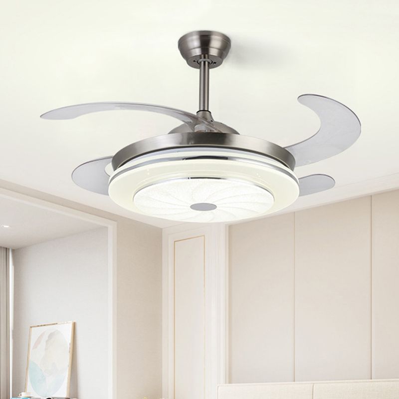 36 "W Hedendaagse cirkelvormige ventilatorlamp LED METAL SEMI MOST VERLICHTING In zilver met 4 bladen voor slaapkamer, afstandsbediening/muurregeling/afstandsbediening en muurregeling