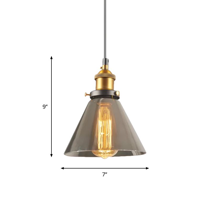 Smoky Grey Glass Pear/Globe Pendant Lamp Retro Style 1 Head Bedside Ceiling Hanging Light in Brass