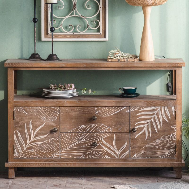 Mid-Century Modern Cabinet Solid Wood Rectangle with Drawer Accent Cabinet