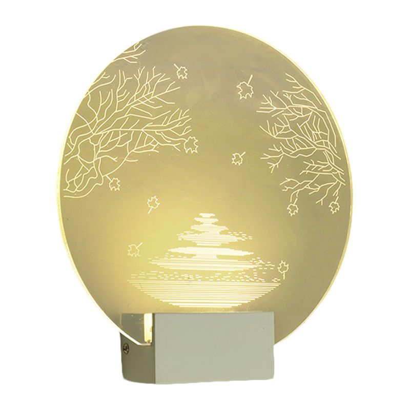 Acrylic Rounded Ripple and Tree Mural Light Oriental Style LED Clear Wall Mounted Lamp