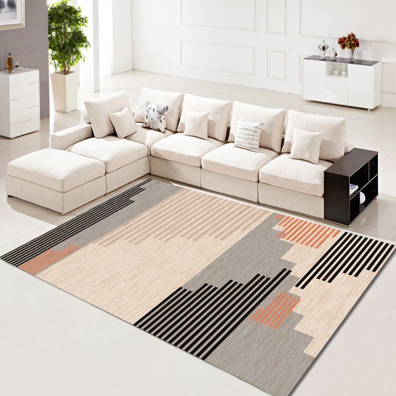 Contemporary Simplicity Rectangle Rug Trendy Geometric Printed Indoor Rug Polyester Non-Slip Backing Carpet for Living Room