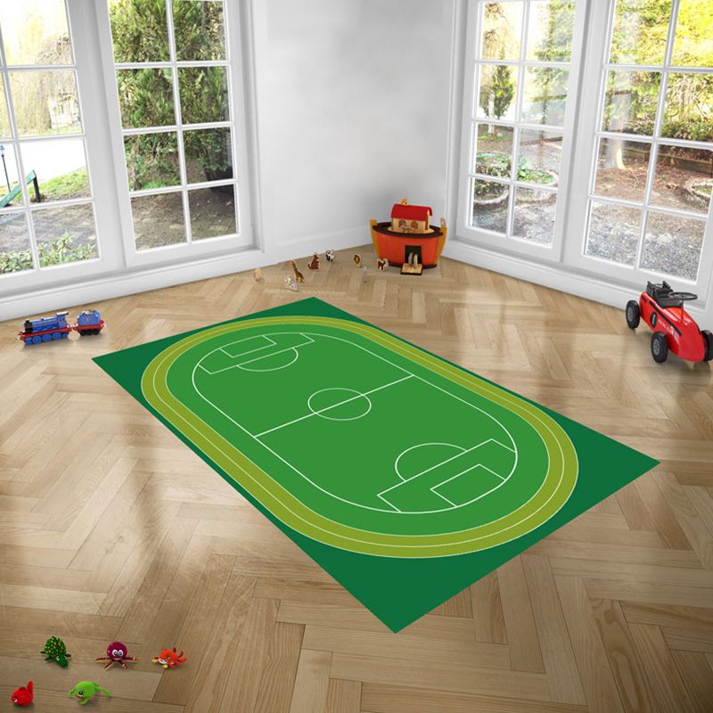 Green Modern Carpet Polyester Football Field Pattern Rug Anti-Slip Easy Care Rug for Drawing Room