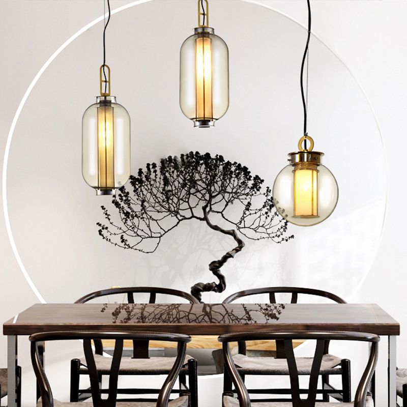 Contemporary Glass Pendant Light 1 Light Cognac Down Lighting for Bedroom