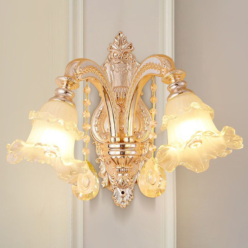 Glazen bloem wandmontage licht modernistische gouden wandlamp sconce met kristaldruppel