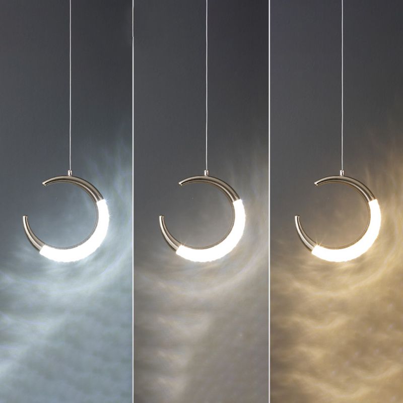 Gold 1 Light Crescent Moon Pendant Lamp Modern Clear Acrylic Small Hanging Lamp for Living Room