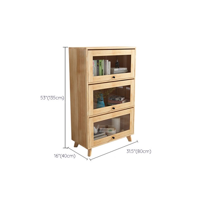 Natural Pine Wood 31.5" Wide Accent Cabinet with Glass Paned